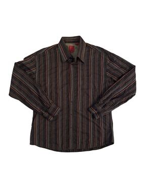 Cotton Reel Y2K Textured Striped Button-Up Shirt - Brown/Black